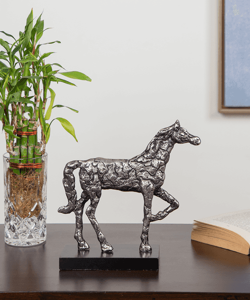 Silver Horse On Wooden Base