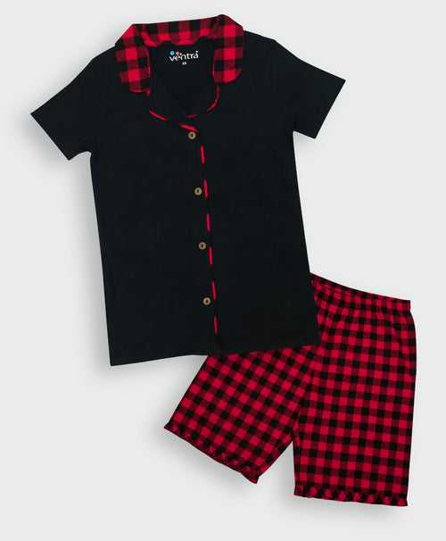 Ventra Ladies Red Checks Shorts Set