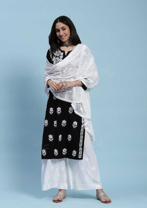 Chiffon Embroidered Solid Women's Dupatta - White