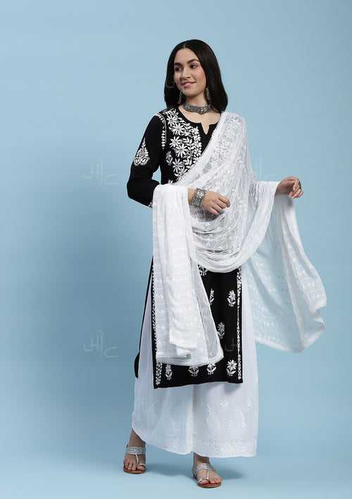 Chiffon Embroidered Solid Women's Dupatta - White