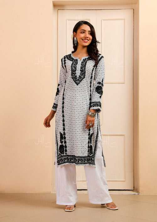 Mulmul Chikankari Printed Women's Kurta - White