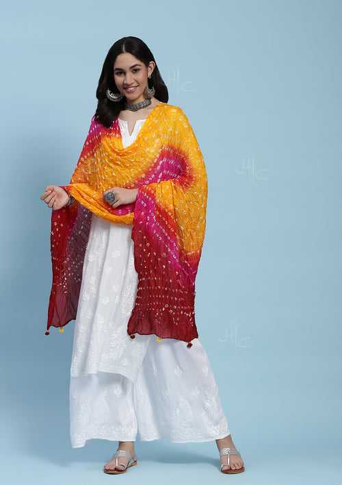 Poly Silk Bandhani Solid Women's Dupatta - Multicolor