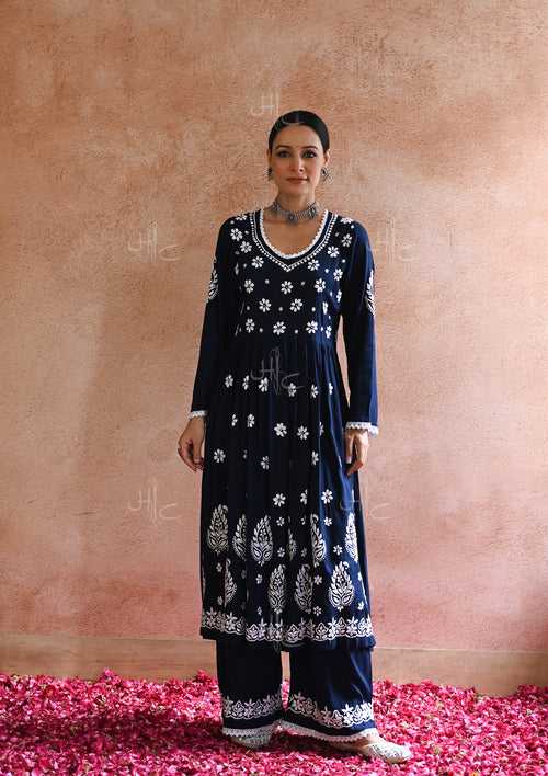 Rabt Chikankari Modal A-Line Gown Set