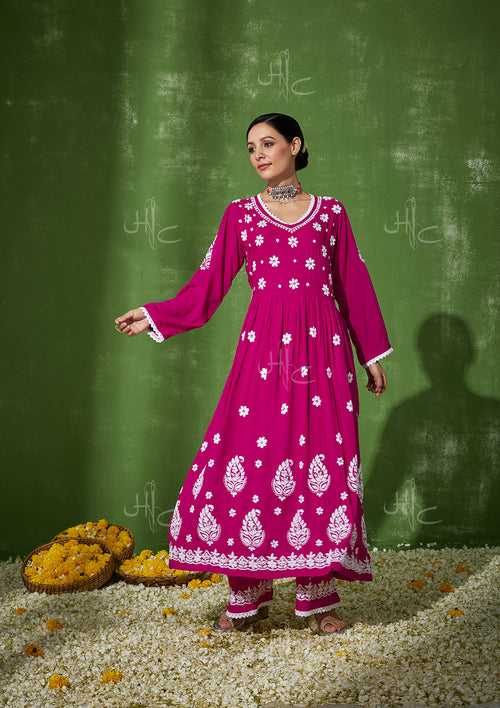 Rabt Chikankari Modal A-Line Gown Set