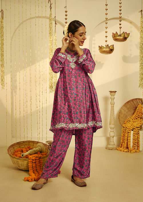 Zehna Chikankari Crepe A-line Short Kurta Set