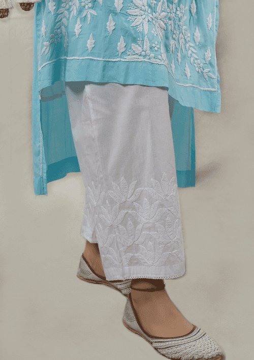 Zoya Chikankari Cotton Straight Palazzo