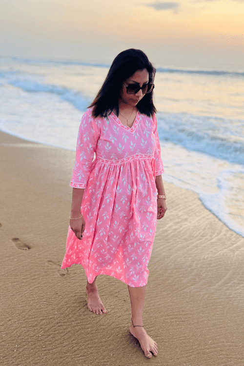 Peach Floral Cotton Maxi Dress