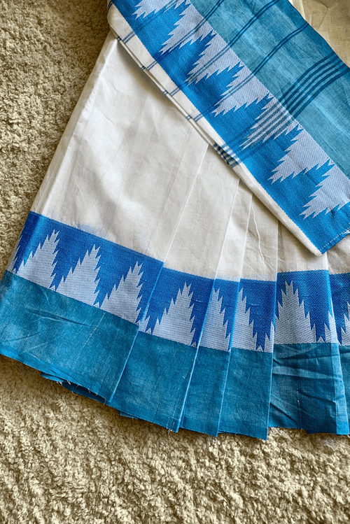 White Chettinad cotton saree