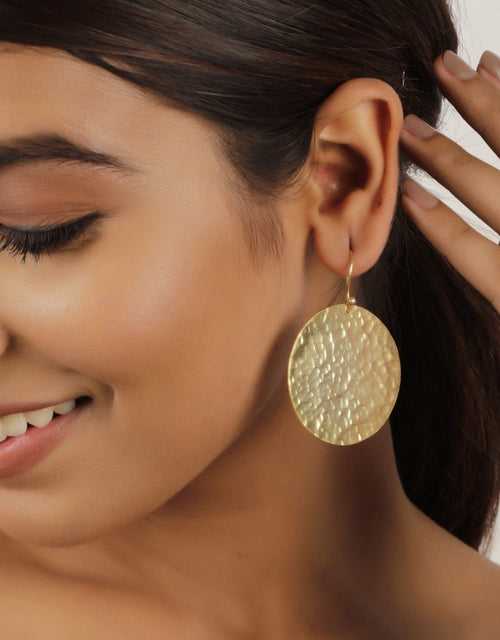 Charming Hammered Disc Shaped Gold Earrings