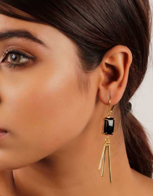 Rich Black Onyx Gold Earrings