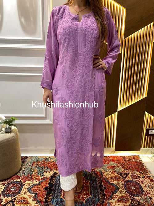 Chikankari Muslin Purple Kurti