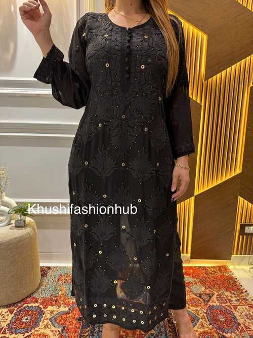 Chikankari Black Mukaish Work Kurti