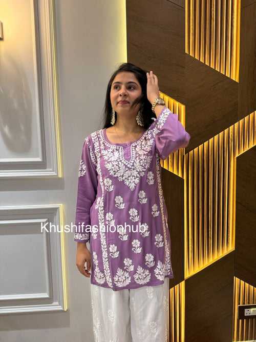 Chikankari Modal Short Lilac Kurti