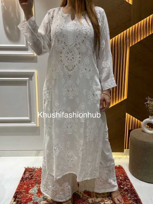 Chikankari Viscose White Kurti