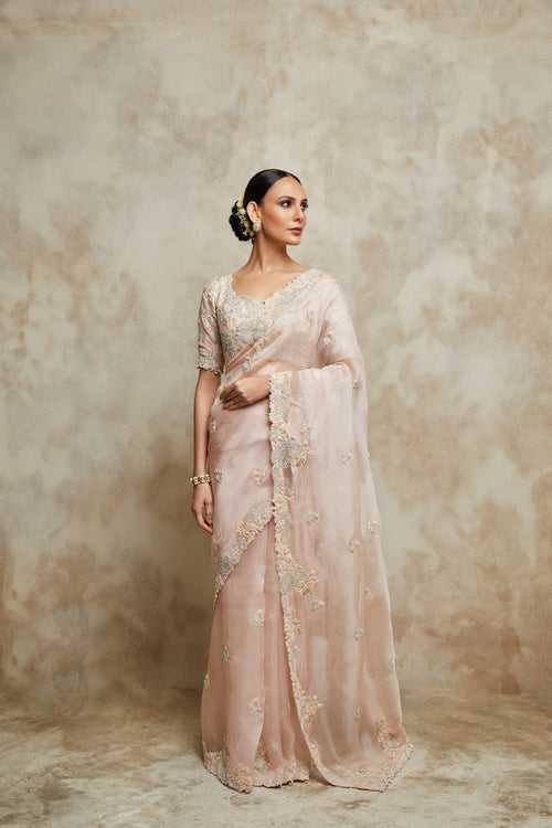 Flamingo Silk Blouse with Organza Saree