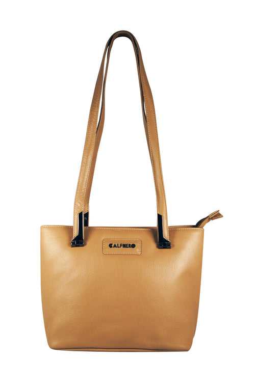 Calfnero Women's Genuine Leather Shoulder Bag (713929-Beige)