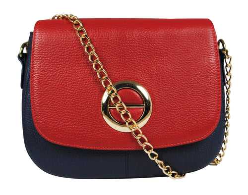 Calfnero Genuine Leather Women's Sling Bag (727487-Blue-Red)