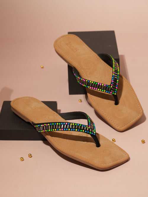 Women Black Multicoloured-Toned Open Toe Flats