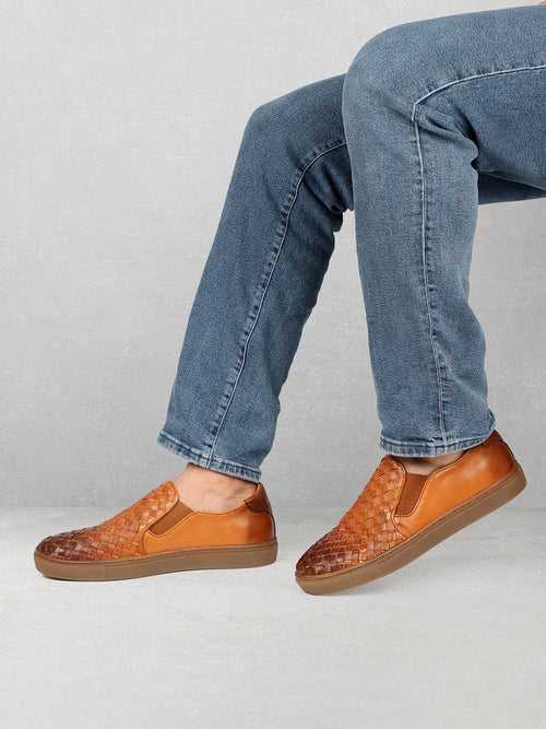 Men Tan Textured Casual Slip-Ons Shoes
