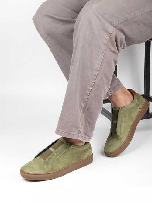 Men Green Seude Casual Slip-Ons Shoes