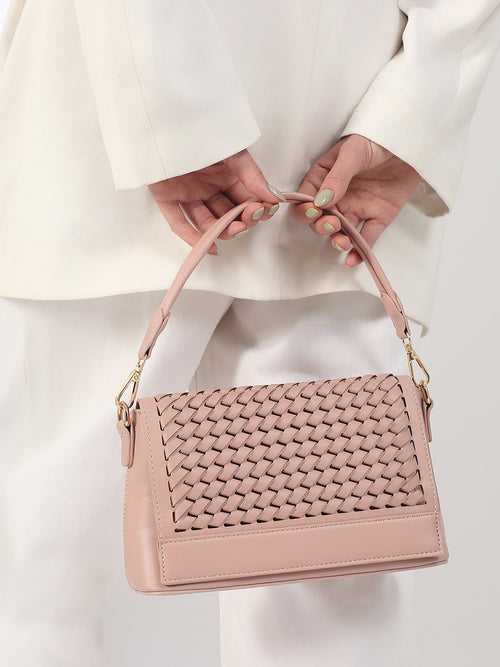 Women Pink Textured Structured Sling Bag