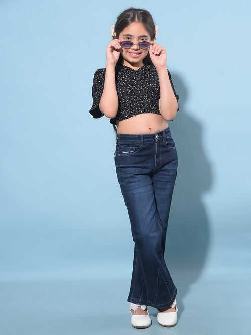 Black Printed 100% Lyocell Cropped Top
