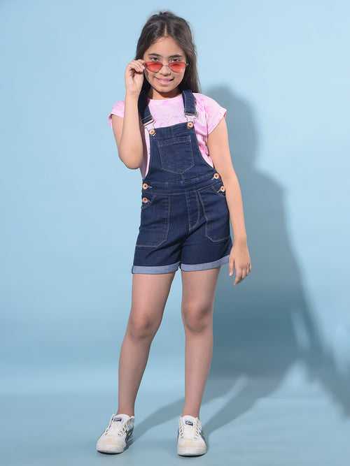 Navy Blue Mid Thigh Cotton Dungarees