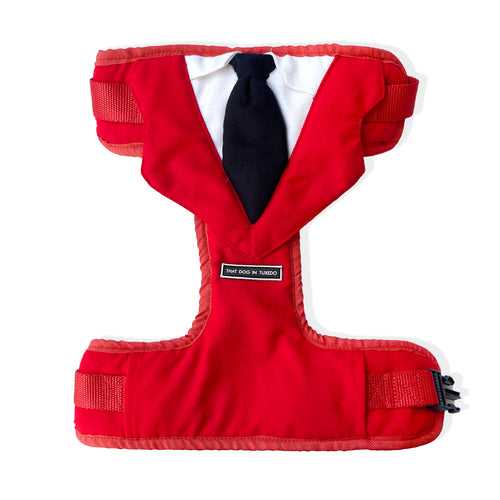 Tuxedo with Tie Dog Body Mesh Harness - RED