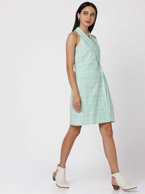 Green checkered wrap dress