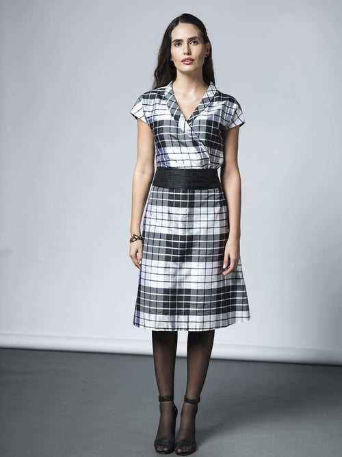 Wrap-effect Checkered Top