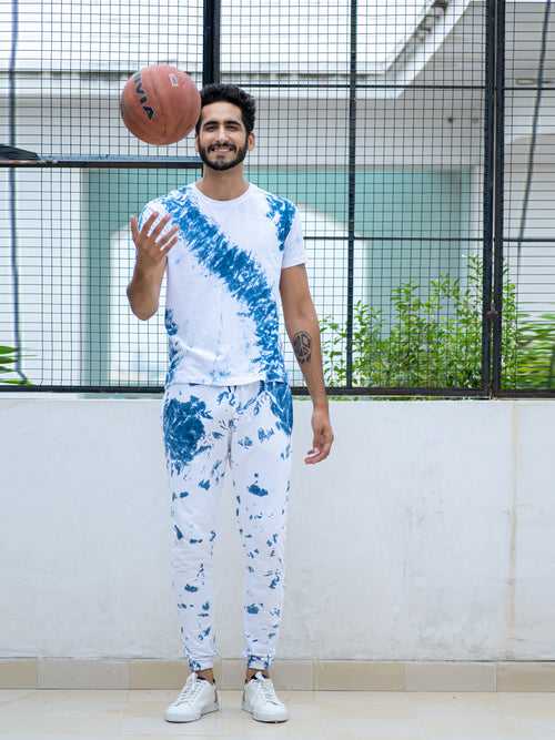White and Blue Tie and dye T-shirt and Joggers