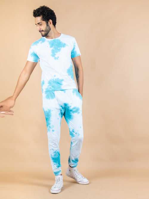 White and Blue Tie and Dye T-shirt and Joggers