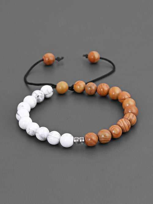 White and Brown Colored Stone Mens Bracelet