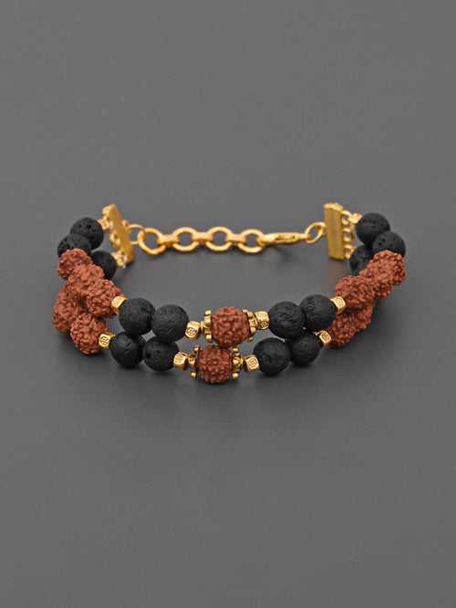 Rudraksha and Lava Beads Chunky Mens Bracelet