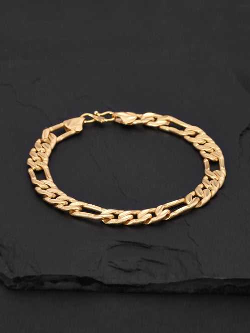 Sleek Dual Size Link 23.5K Gold Plated Mens Bracelet