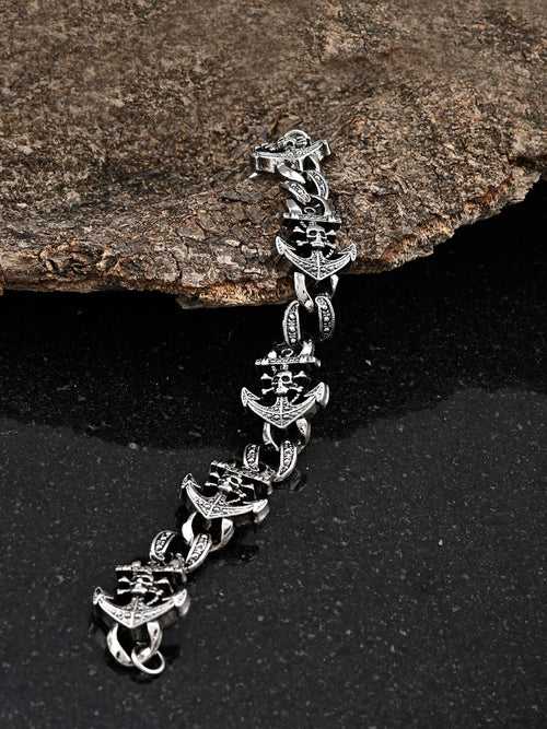 Skull Style Icon with anchor Link Mens Bracelet