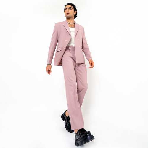 Salmon Pink Double Button Loose Fit Suit Set