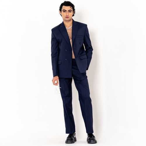Dark Blue Loose Fit Suit Set