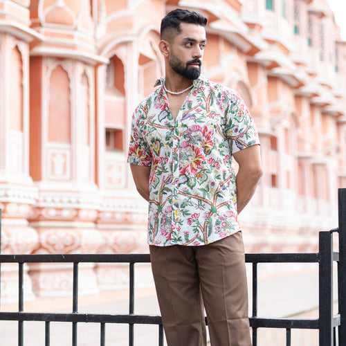 Off White Floral Half Sleeve Printed shirt