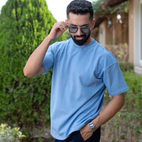 Sky Blue oversize French terry T-shirt