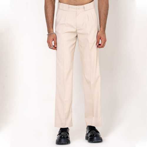 Two Buttons  Double Pleated Cream Korean Pant