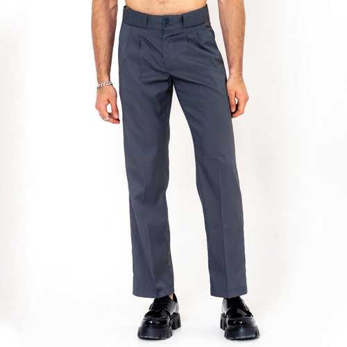 Two Buttons  Double Pleated  Dark Grey Korean Pant