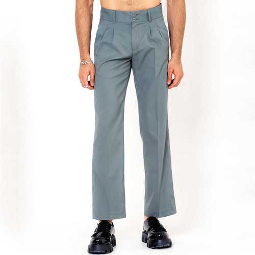 Two Buttons  Double Pleated  Grey  Korean Pant
