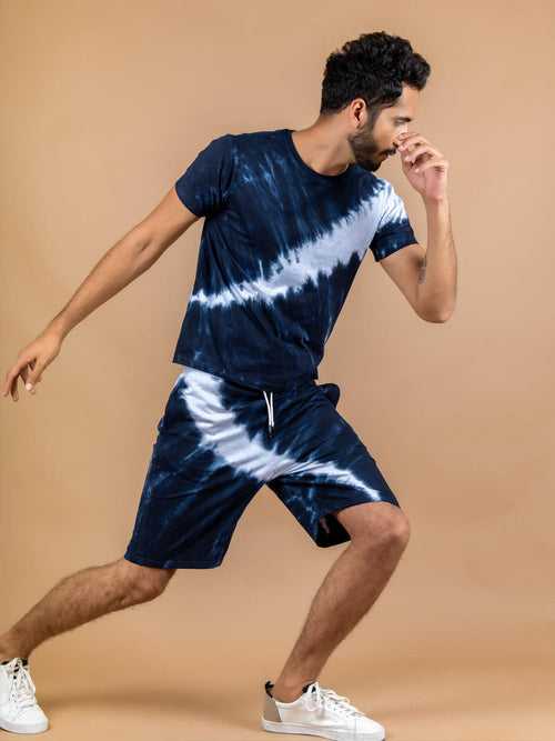 Navy blue Tie and dye T-shirt and Shorts