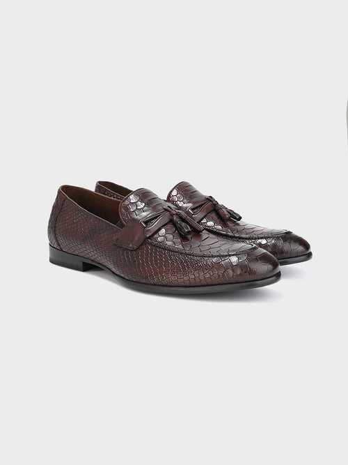 Classic Brown Leather Men's Tassel Slip-On Shoes