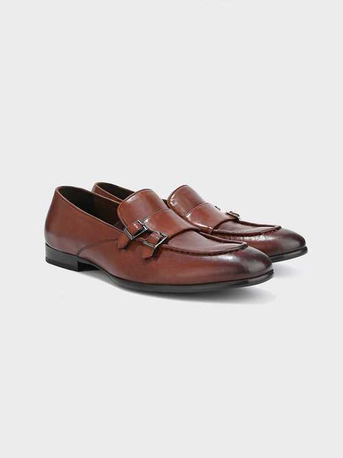 Men's Tan Leather Slip-on Monk Shoes