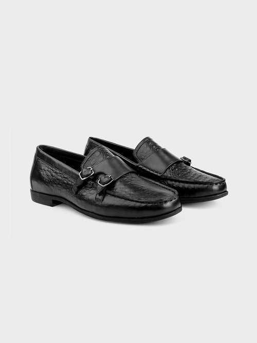 Men's Black Leather Slip-on Monk Shoes