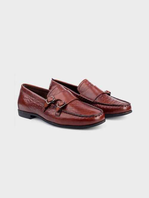 Men's Brown Leather Slip-on Monk Shoes