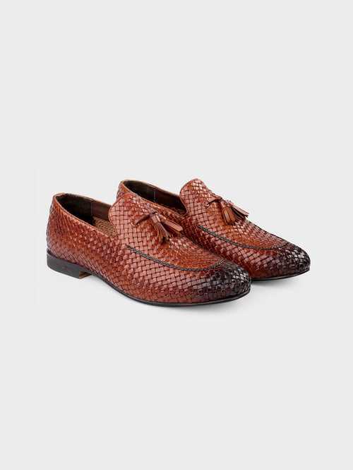 Tan Leather Men's Slip-On Tassel Shoes