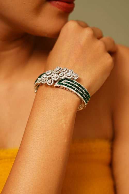Peacockia Feathered Diamond And Emerald Bracelet